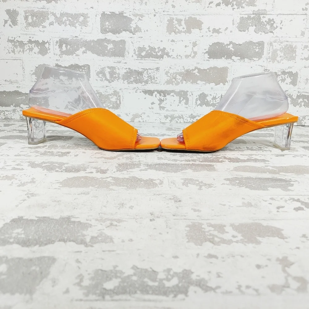NEW Candice Orange Summer Slip On Block Heel Sandals H1035